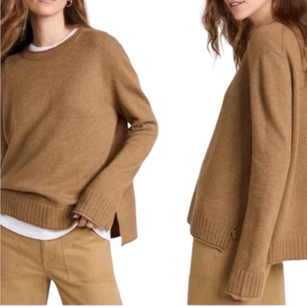 Jenni Kayne Everyday Crew Camel Tan Wool Cashmere Sweater | Size Large